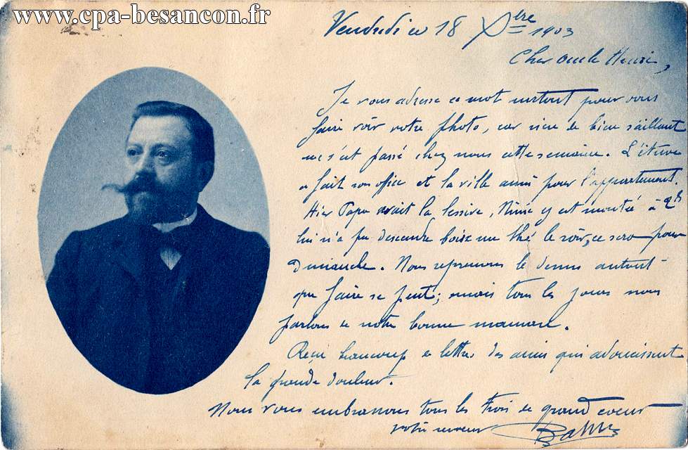 BESANÇON - CHAMPFORGERON - Correspondance de Décembre 1903